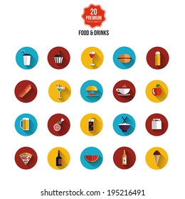 Food and drinks icons- Flat design. Vector