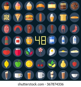 Food and drinks icons. Flat icons set product.