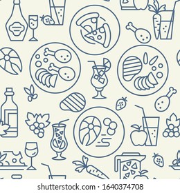 Food and drinks icons pattern. Restaurant food seamless background. Seamless pattern vector illustration