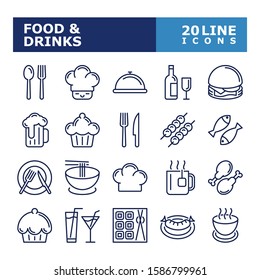 Food and drinks icons. Restaurant line icon set. Vector illustration.