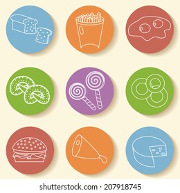Food and drinks Icons set, cooking and restaurant collection, white lines design vector illustration