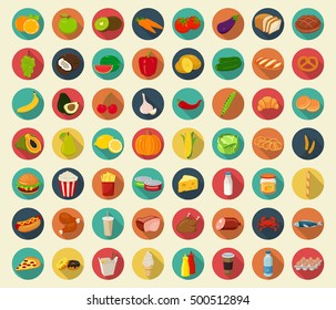 Food and drinks icons set. Flat design icons. Vector illustration