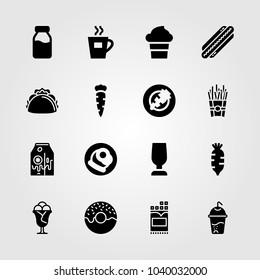 Food And Drinks icons set. Vector illustration radish, ice cream, milk and glass