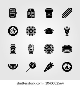 Food And Drinks icons set. Vector illustration watermelon, pizza, lollipop and ice cream