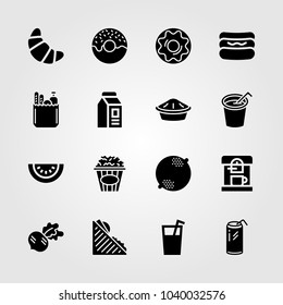 Food And Drinks icons set. Vector illustration soda, watermelon, milk and lemon