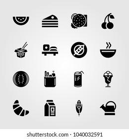 Food And Drinks icons set. Vector illustration watering can, ice cream, soda and groceries