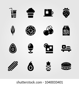 Food And Drinks icons set. Vector illustration boiled egg, drink, avocado and hot dog