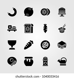 Food And Drinks icons set. Vector illustration kiwi, noodles, can and meat