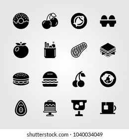 Food And Drinks icons set. Vector illustration fish, avocado, tea and groceries