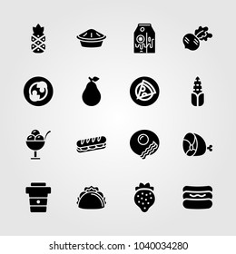 Food And Drinks icons set. Vector illustration corn, pineapple, strawberry and milk