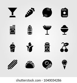 Food And Drinks icons set. Vector illustration cocktail, can, burito and ice cream