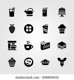 Food And Drinks icons set. Vector illustration can, sausage, coffee maker and sandwich