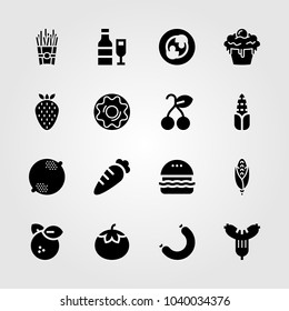Food And Drinks icons set. Vector illustration mushrooms, burger, tomato and sausage