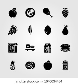 Food And Drinks icons set. Vector illustration pear, sushi, corn and can