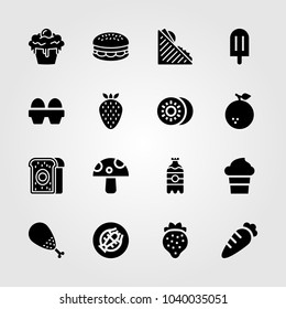 Food And Drinks icons set. Vector illustration meat pie, ice cream, cupcake and kiwi