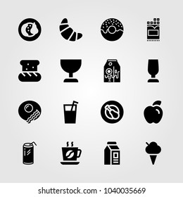 Food And Drinks icons set. Vector illustration ice cream, doughnut, croissant and chicken leg
