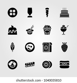 Food And Drinks icons set. Vector illustration kiwi, sushi, sandwich and corn