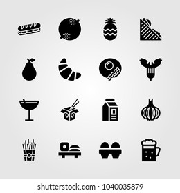 Food And Drinks icons set. Vector illustration sausage, croissant, milk and french fries