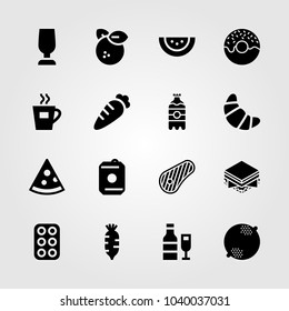 Food And Drinks icons set. Vector illustration radish, drink, coffee cup and croissant