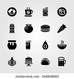 Food And Drinks icons set. Vector illustration avocado, taco, beer and chicken leg