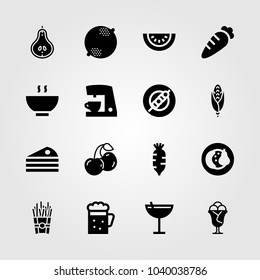 Food And Drinks icons set. Vector illustration cocktail, watermelon, french fries and ice cream