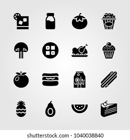 Food And Drinks icons set. Vector illustration tomato, watermelon, cocktail and hot dog