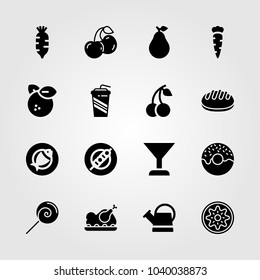 Food And Drinks icons set. Vector illustration can, cocktail, fish and roast chicken