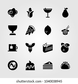 Food And Drinks icons set. Vector illustration taco, lemon, pear and fried egg