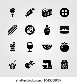Food And Drinks icons set. Vector illustration syrup, watermelon, sushi and noodles