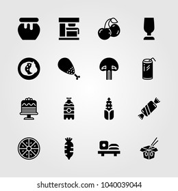 Food And Drinks icons set. Vector illustration cherry, honey, noodles and sushi