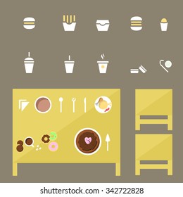 food and drinks icons / vector / table with chairs