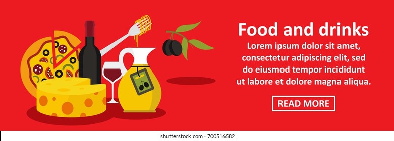 Food and drinks italy banner horizontal concept. Flat illustration of food and drinks italy banner horizontal vector concept for web