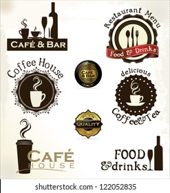 Food and drinks labels for restaurant and cafe