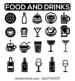 Food and Drinks Line Icons. Editable Stroke. Pixel Perfect. For Mobile and Web. Contains such icons as Bread, Wine, Hamburger, Milk, Carrot, Fruit, Vegetable