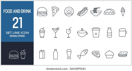 Food and drinks line web icons vector se icon design