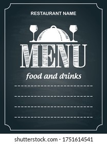 Food and drinks menu. Chalkboard background. Vector illustration