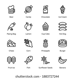 Food and Drinks Outline Icons - Stroked, Vectors