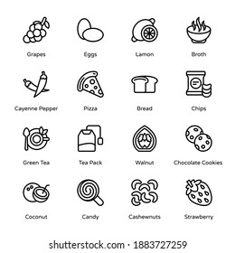 Food and Drinks Outline Icons - Stroked, Vectors