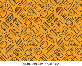 Food and drinks seamless background. Pattern vector illustration