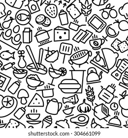 Food and Drinks Seamless Outline Iconic Pattern 