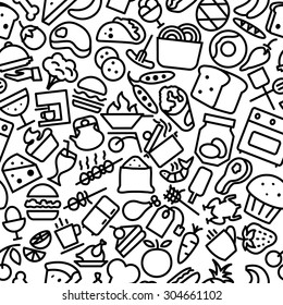 Food and Drinks Seamless Outline Iconic Pattern