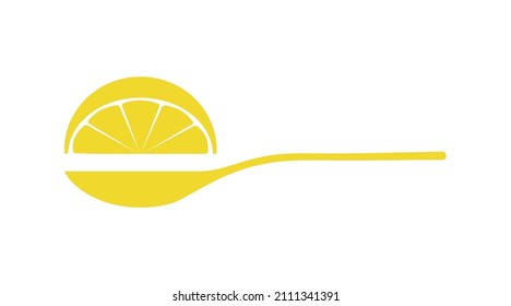 Food and drinks. Silhouette. A slice of lemon on a spoon. Monochrome image. There is free space for text. Vector illustration.