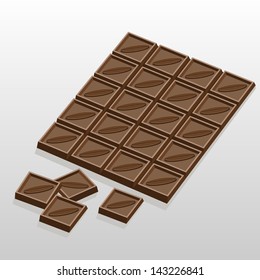 Food and drinks. Sweet, delicious and healthy dessert. Bar of chocolate. Illustration on white background.