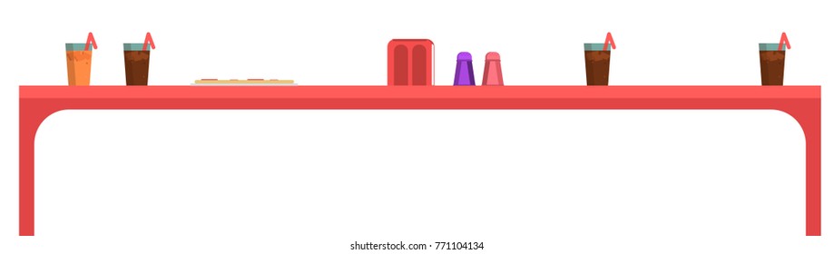 Food and drinks table isolated vector illustration
