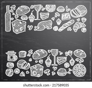 food and drinks variety icons on board background vector