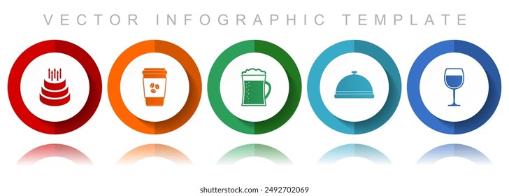 Food and drinks vector icon collection, miscellaneous icons such as birthday cake, coffe, beer and drink, flat design infographic template in eps 10