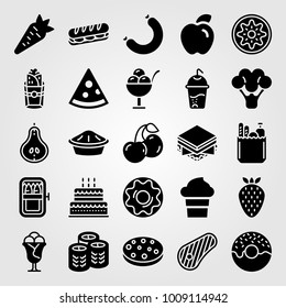 Food And Drinks vector icon set. kiwi, sausage, burito and strawberry