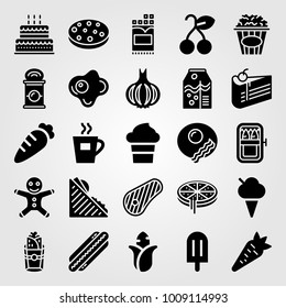 Food And Drinks vector icon set. carrot, meat, coffee cup and orange juice
