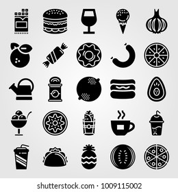 Food And Drinks vector icon set. burger, can, doughnut and soft drink