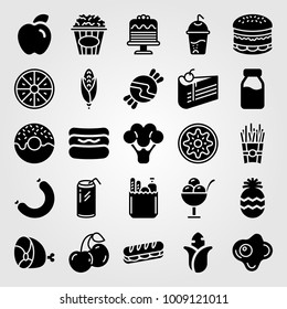 Food And Drinks vector icon set. cherry, sandwich, ice cream and milk bottle